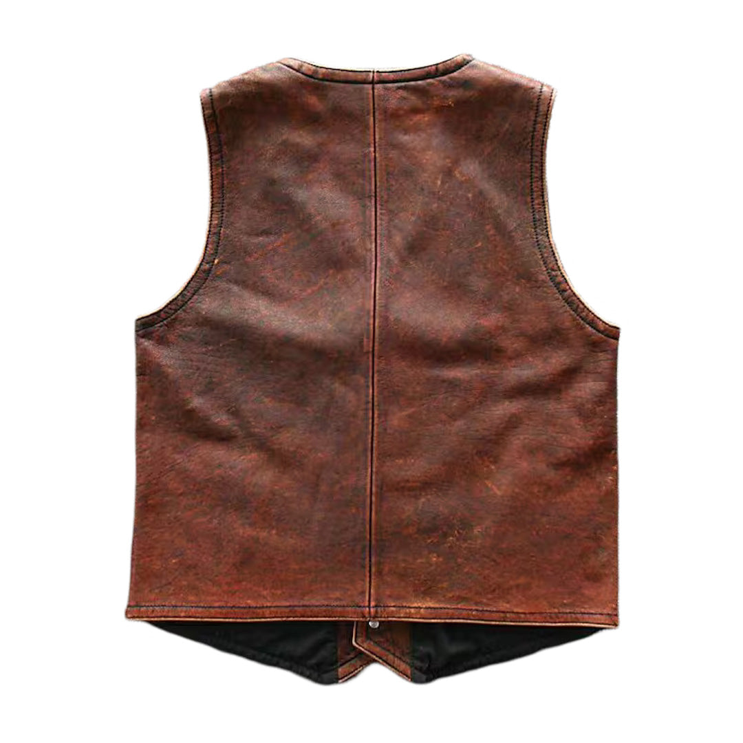 Men's, Women’s Biker Vintage Tan Brown Sheep Leather Motorcycle Vest