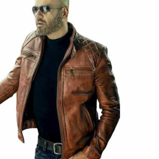 Men's Handmade Fashionable Vintage Leather Jacket, Brown Distressed Leather Jacket