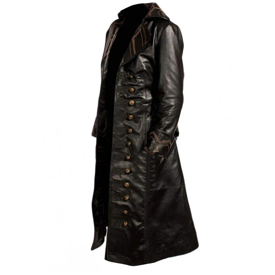 Captain Hook Genuine Cowhide Long Trench Coat