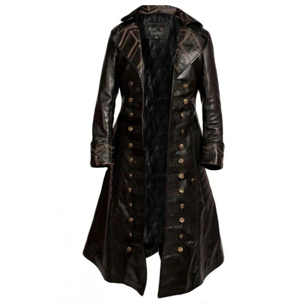 Captain Hook Genuine Cowhide Long Trench Coat