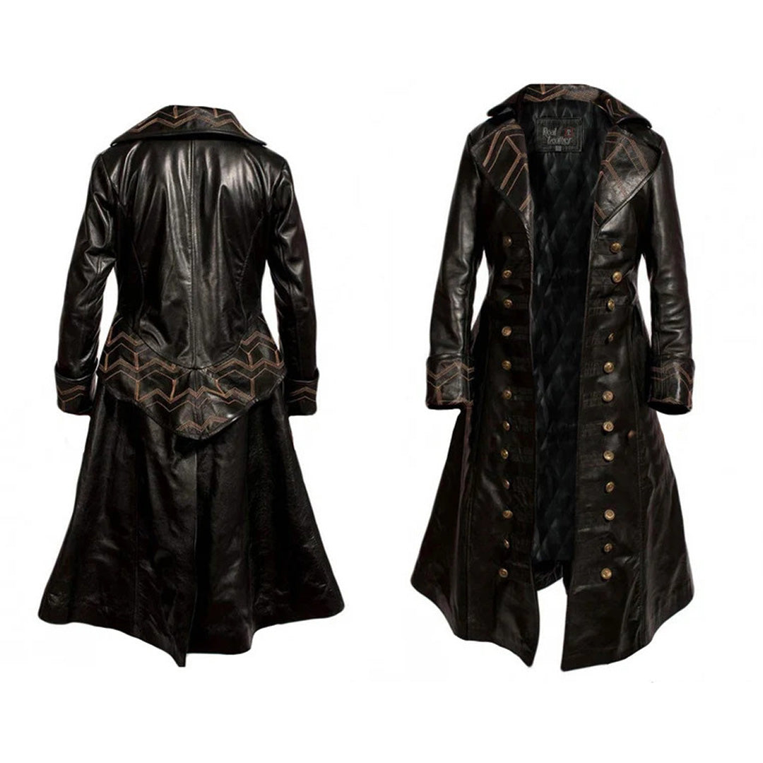 Captain Hook Genuine Cowhide Long Trench Coat