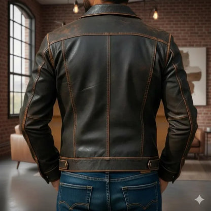 Men’s Cowhide Distressed Brown Trucker Leather Jacket