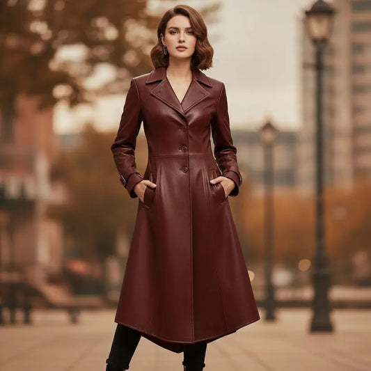 Women’s Brown Genuine Sheep Leather Trench Coat