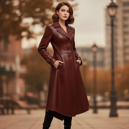 Women’s Brown Genuine Sheep Leather Trench Coat