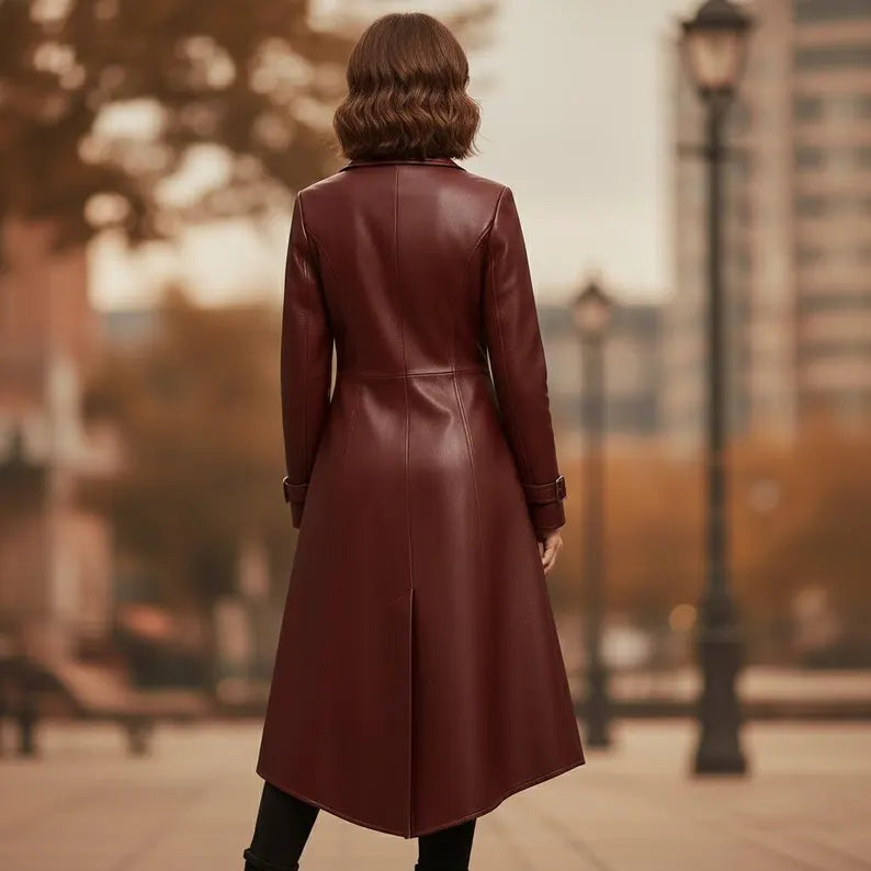 Women’s Brown Genuine Sheep Leather Trench Coat