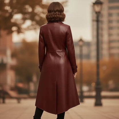 Women’s Brown Genuine Sheep Leather Trench Coat