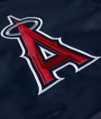 Los Angeles Angels Satin Bomber Jacket Navy Blue Varsity Baseball Jacket