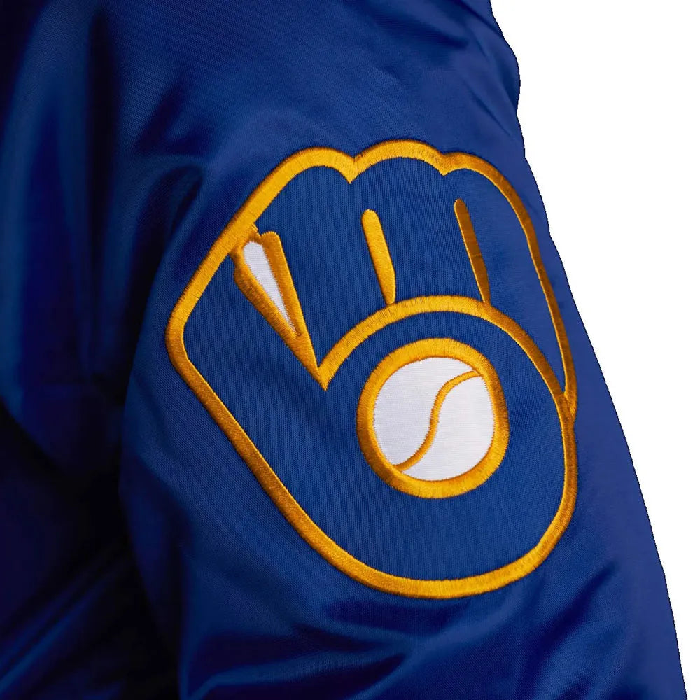 Milwaukee Brewers Royal Blue Satin Varsity Jacket Letterman Baseball Bomber