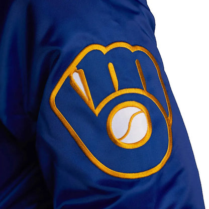 Milwaukee Brewers Royal Blue Satin Varsity Jacket Letterman Baseball Bomber