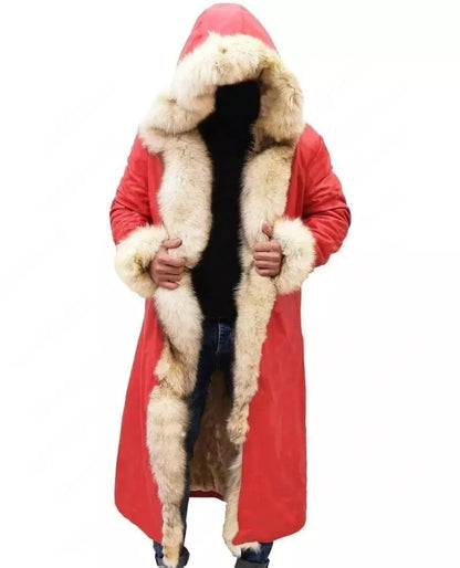 Santa Claus The Christmas Chronicles Red Christmas Coat For Men, Real Sheepskin