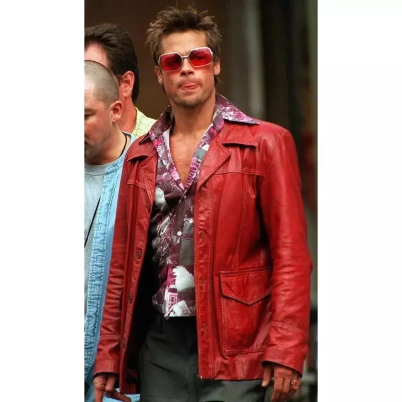 Fight Club Brad Pitt Real Lamb Leather Mens Jacket FC Coat Red