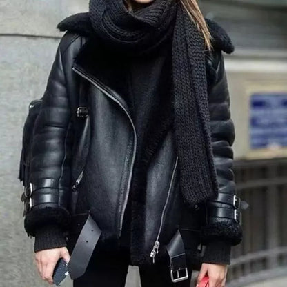 Women's Bomber Black B3 Aviator Flying Fur Shearling Real Leather Jacket Coat