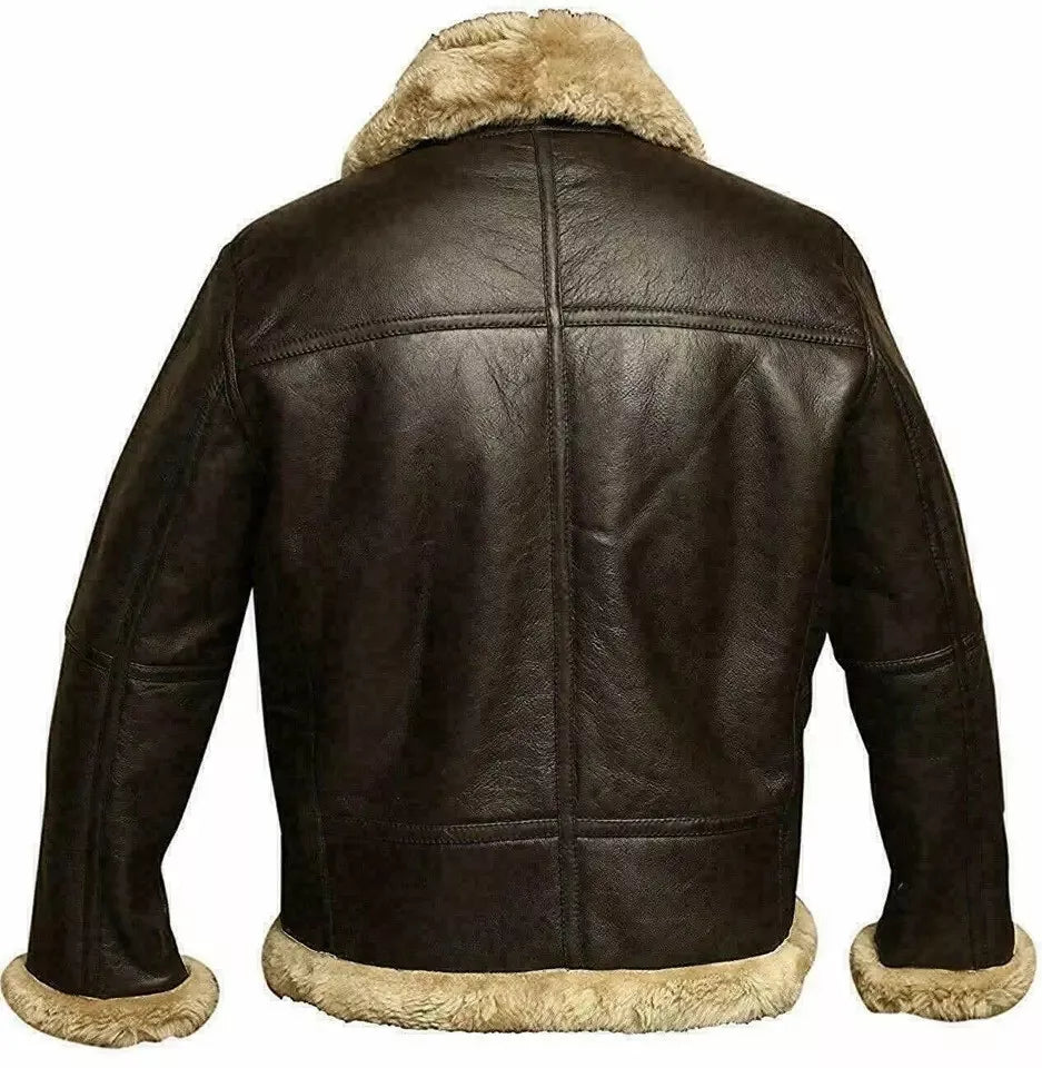 Mens RAF Aviator Real Leather Jacket Bomber B3 Sheep Skin Pilot Flying Coat