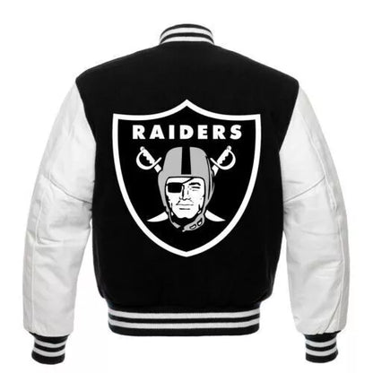 Las Vegas Raiders Varsity Jacket Black Wool White Leather Vintage Logo Letterman