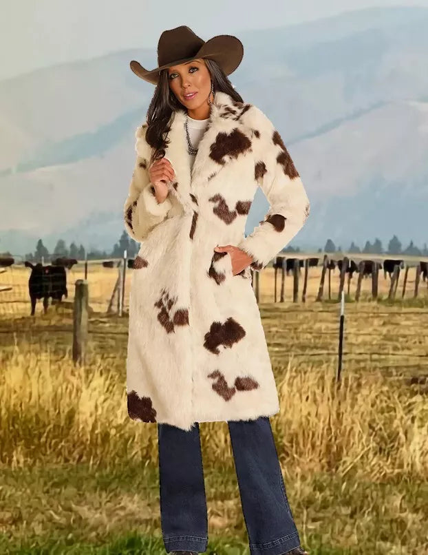 Yellowstone S04 Beth Dutton Off-White Faux Fur Cow Print Coat