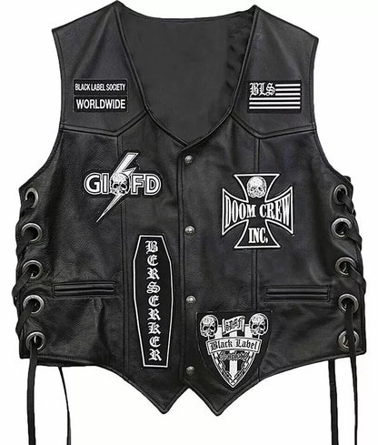 Zakk Wylde Black Label Society Biker Jacket Genuine Leather Embroidered Vest