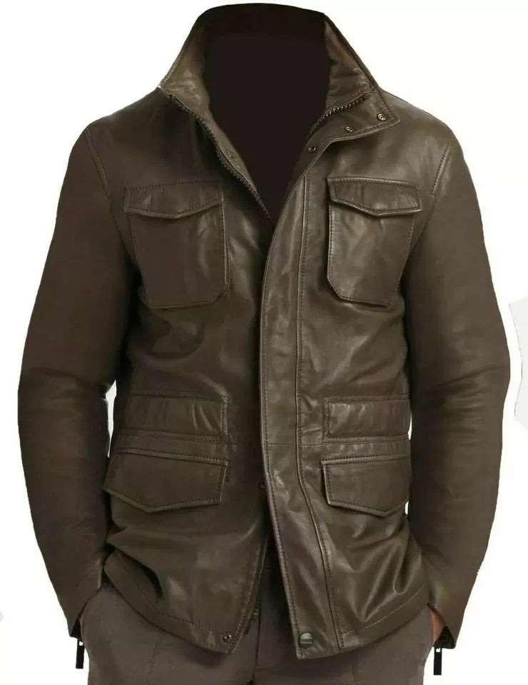 Genuine Lambskin Leather Real Leather Jacket Field Brown Leather Jacket Coat