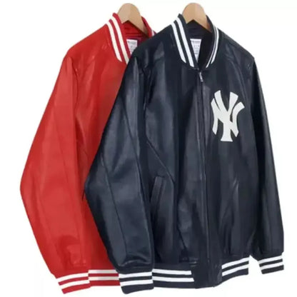 New York Yankees Letterman Varsity Jacket - Premium Sheep Leather in Black & Red