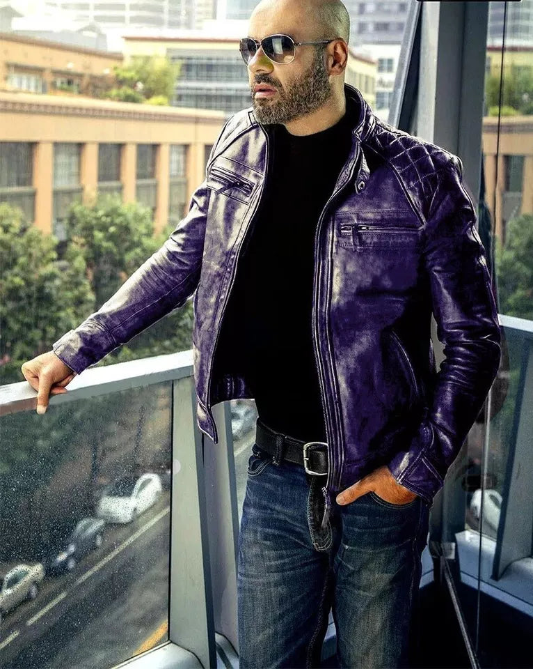 Men's Handmade Fashionable Vintage Leather Jacket, in 10 colors