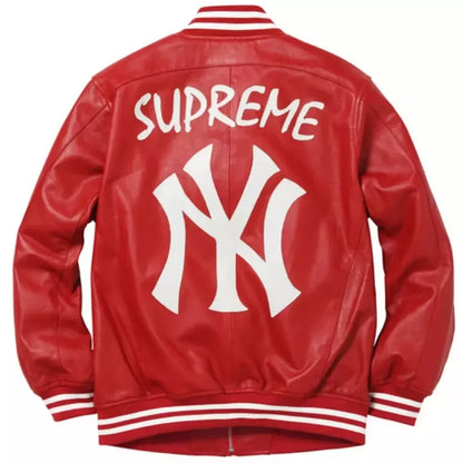 New York Yankees Letterman Varsity Jacket - Premium Sheep Leather in Black & Red