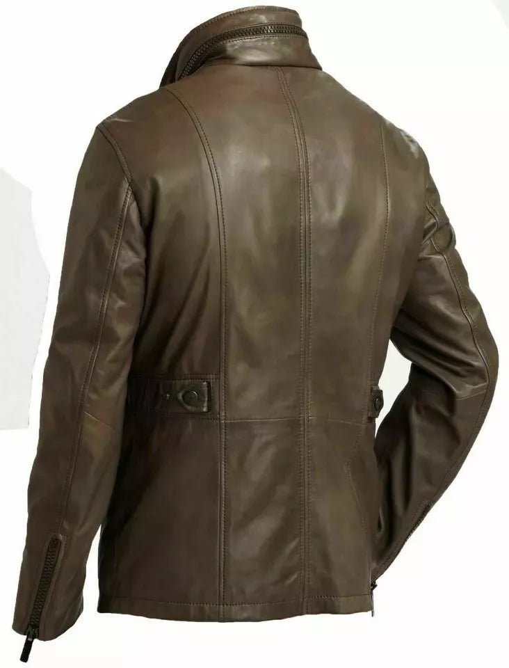 Genuine Lambskin Leather Real Leather Jacket Field Brown Leather Jacket Coat