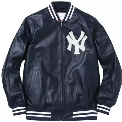 New York Yankees Letterman Varsity Jacket - Premium Sheep Leather in Black & Red