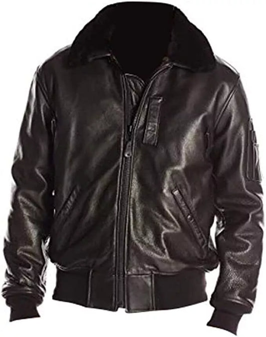 1930s WW2 B-15 Air Force Flight Bomber Genuine Leather Jacket, Shearling Collar