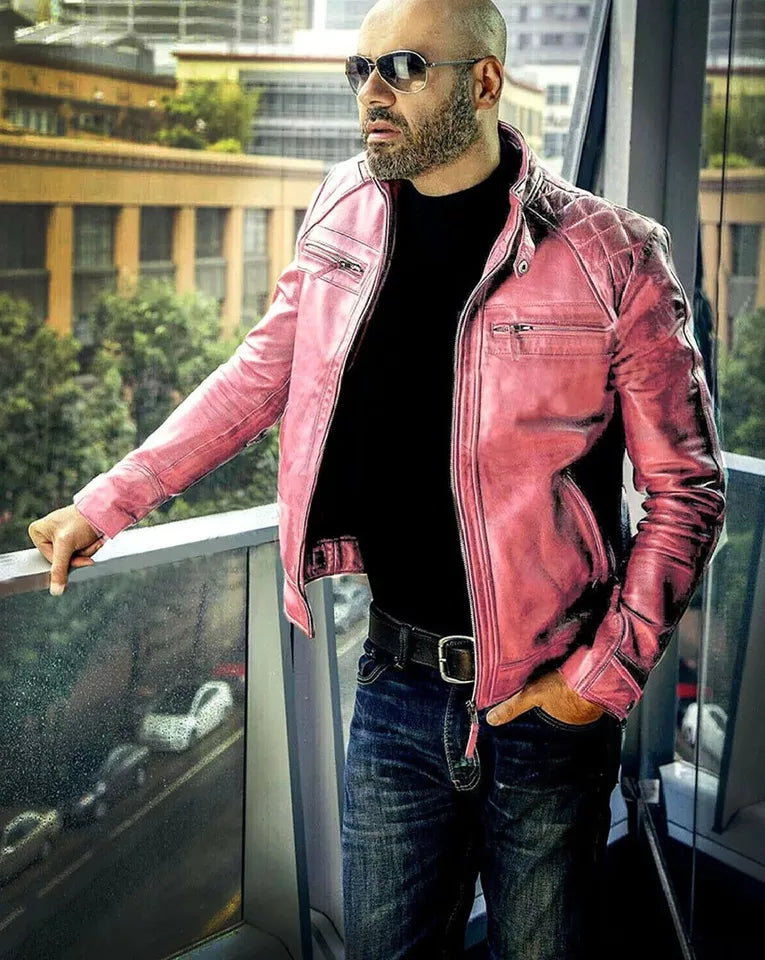 Men's Handmade Fashionable Vintage Leather Jacket, in 10 colors