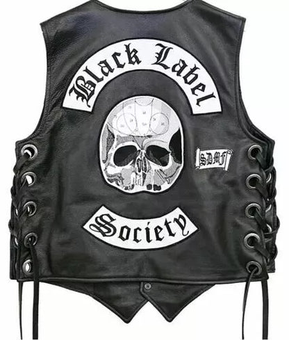 Zakk Wylde Black Label Society Biker Jacket Genuine Leather Embroidered Vest