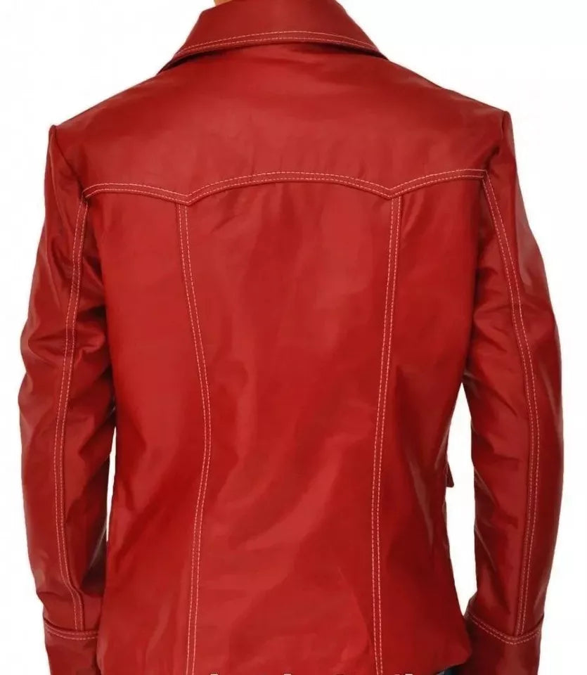 Fight Club Brad Pitt Real Lamb Leather Mens Jacket FC Coat Red