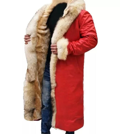 Santa Claus The Christmas Chronicles Red Christmas Coat For Men, Real Sheepskin