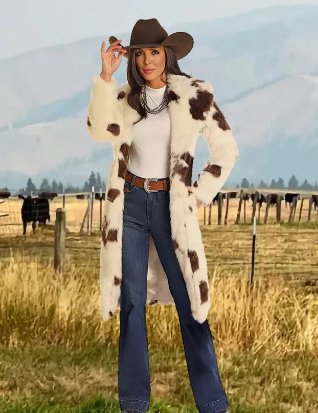 Yellowstone S04 Beth Dutton Off-White Faux Fur Cow Print Coat