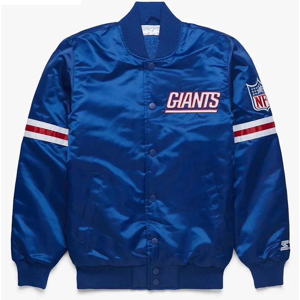 NY Giants Royal Blue Satin Varsity Jacket Vintage Inspired Bomber Letterman