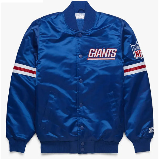 NY Giants Royal Blue Satin Varsity Jacket Vintage Inspired Bomber Letterman